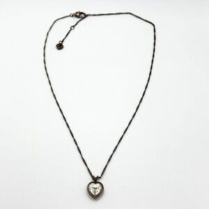 Vintage Brighton Heart Crystal Pendant Necklace In Antique Silver Tone